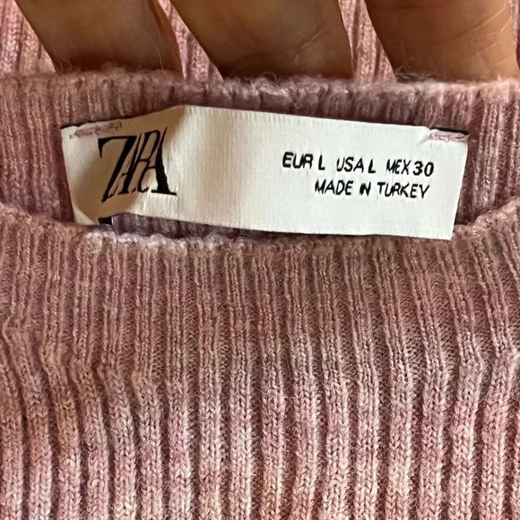 Zara Pink Ribbed Crew Neck Long Sleeve Sweater | Size Large (S/M)* - Picture 5 of 9